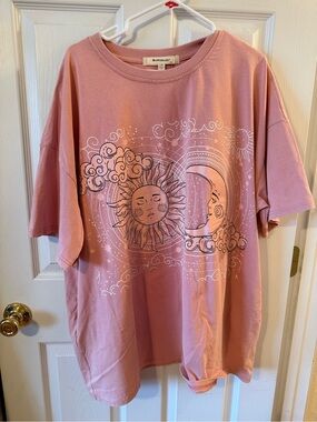 Blue Velvet Pink Sun Moon Celestial Oversized Graphic Tee L/XL